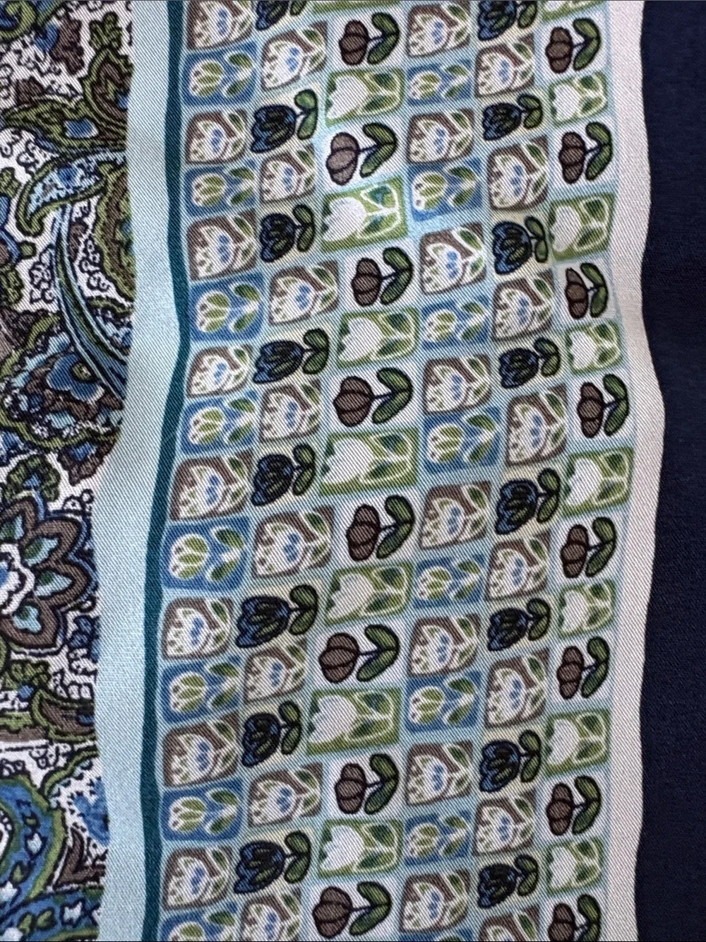 Vintage inspired Talbots Teal and Navy Floral Paisley Square silk Scarf